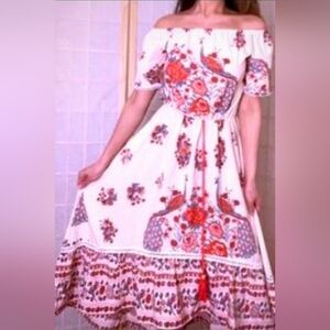 City Chic Off-Shoulder Maxi Dress in Red and White